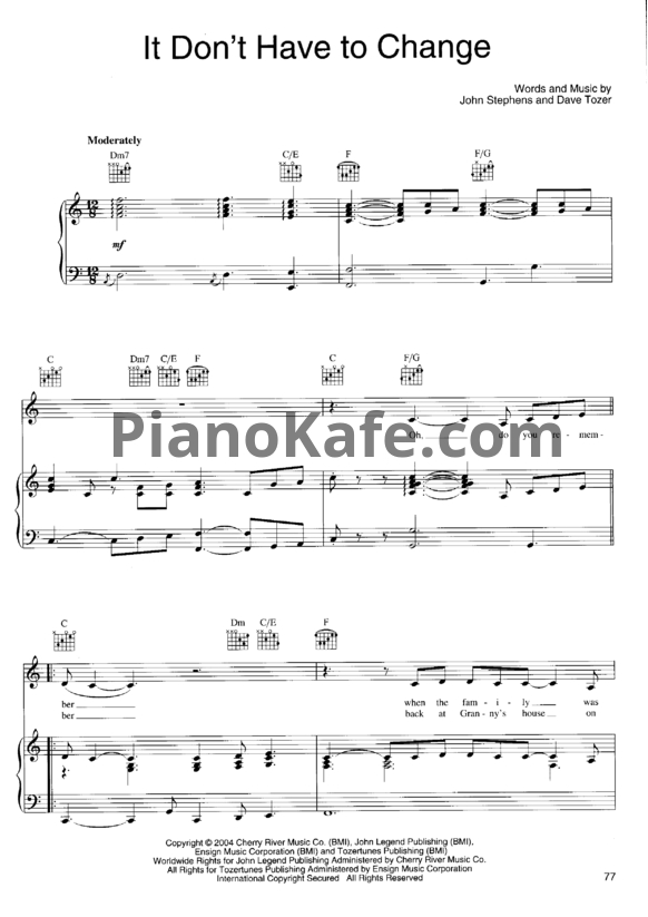 Ноты John Legend - It don't have to change - PianoKafe.com