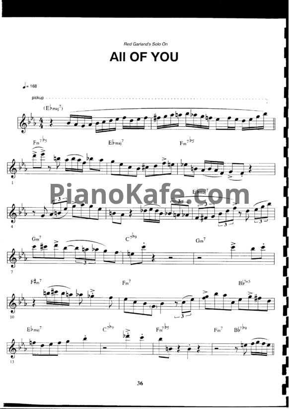 Ноты Red Garland - All of you (Piano solo) - PianoKafe.com
