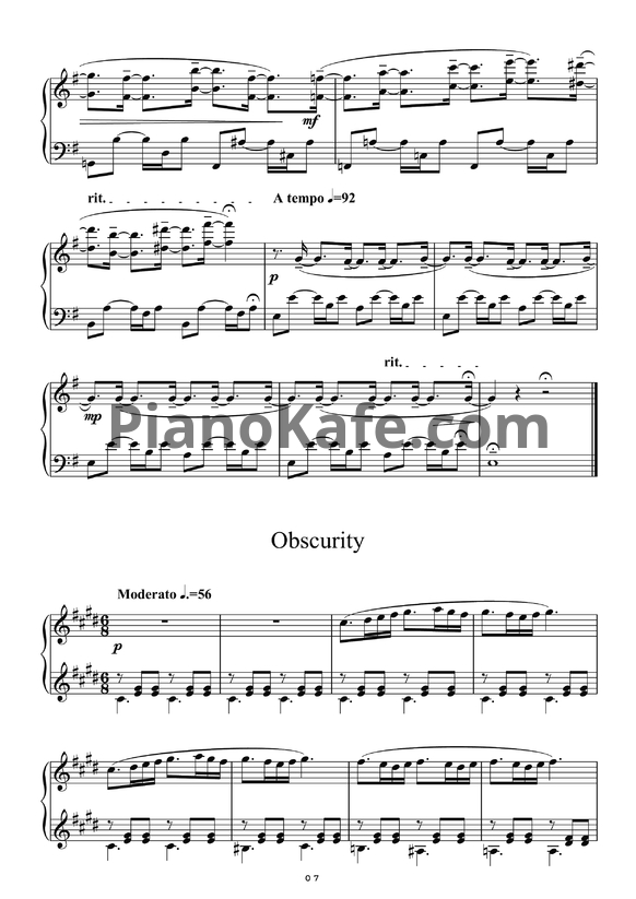 Ноты Ilya Beshevli - Obscurity - PianoKafe.com