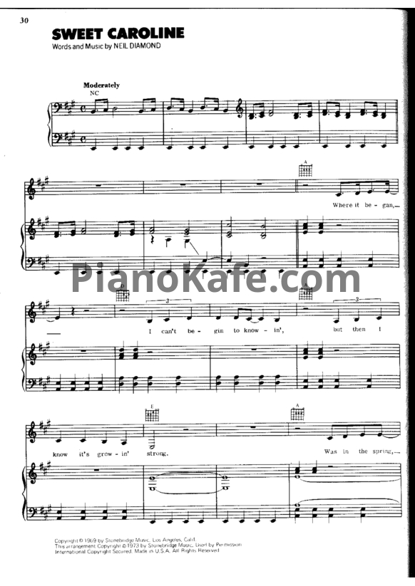 Ноты Neil Diamond - Sweet caroline - PianoKafe.com