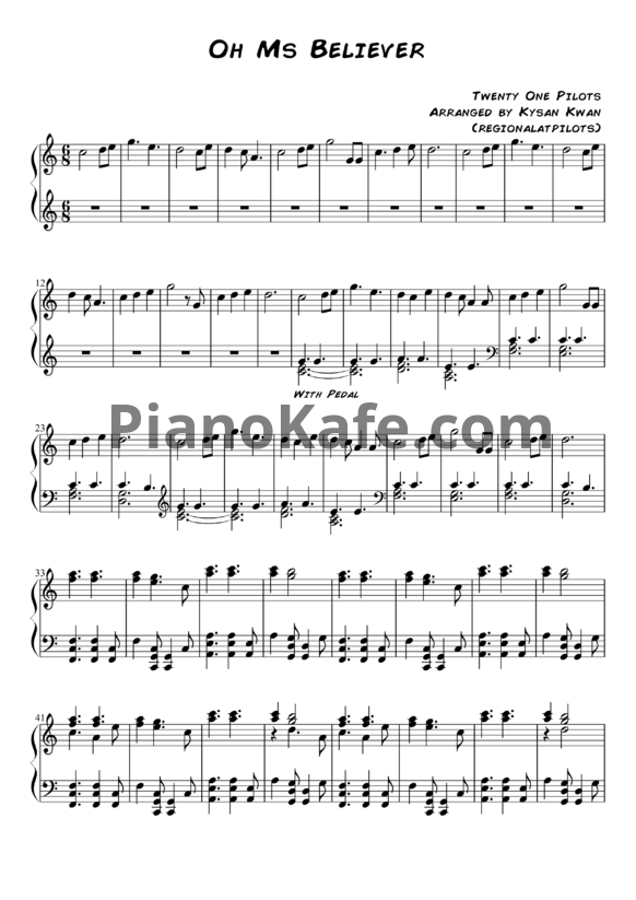 Ноты Twenty One Pilots - Oh ms believer - PianoKafe.com