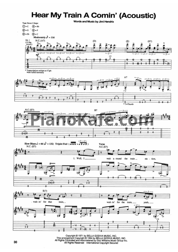 Ноты Jimi Hendrix - Hear my train a comin' (Acoustic) - PianoKafe.com