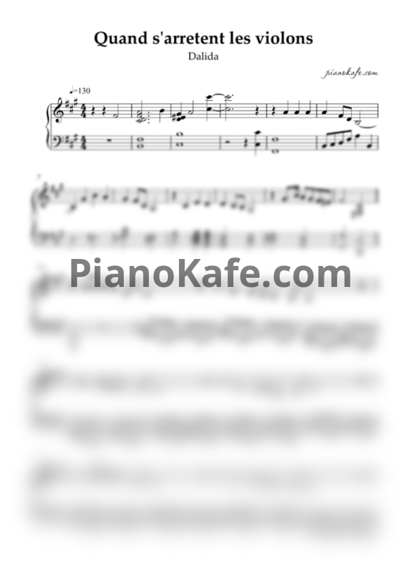 Ноты Dalida - Quand s'arretent les violons (Piano cover) - PianoKafe.com