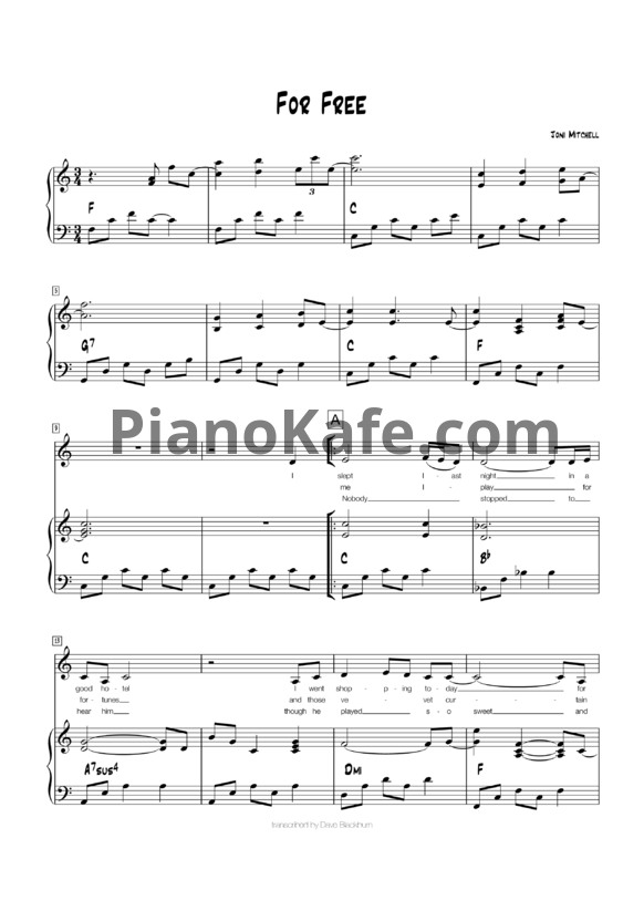 Ноты Joni Mitchell - For free (Версия 3) - PianoKafe.com