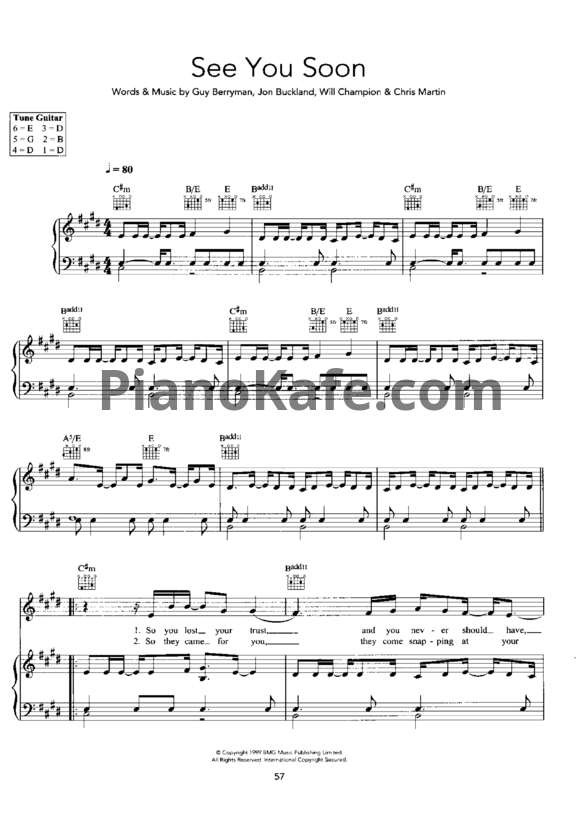 Ноты Coldplay - See you soon - PianoKafe.com
