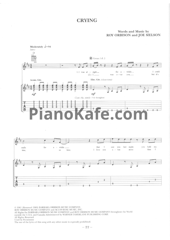 Ноты Roy Orbison - Crying - PianoKafe.com