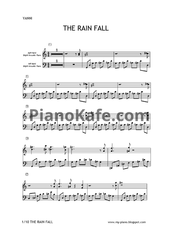 Ноты Yanni - The rain fall - PianoKafe.com