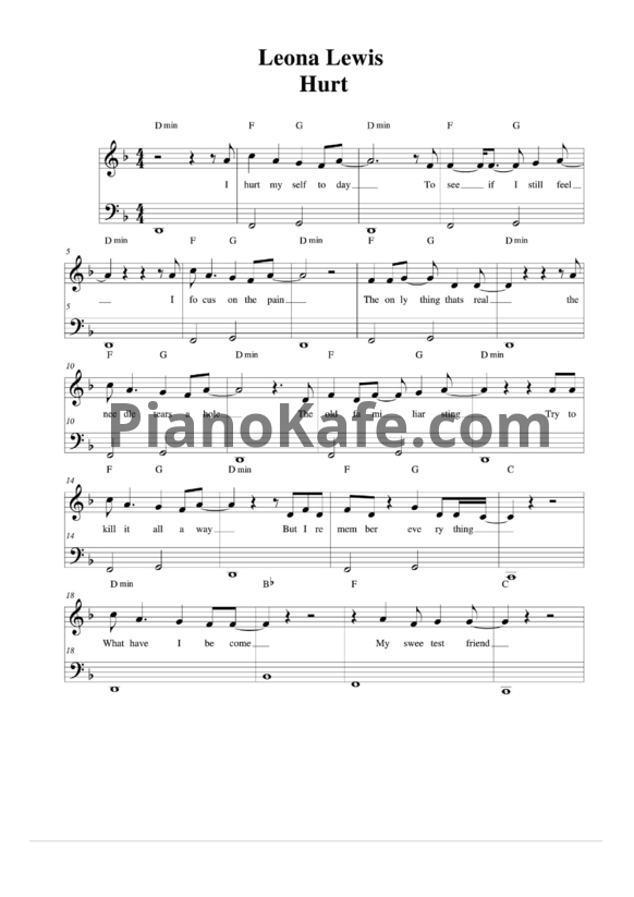 Ноты Leona Lewis - Hurt - PianoKafe.com