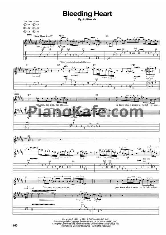 Ноты Jimi Hendrix - Bleeding heart - PianoKafe.com