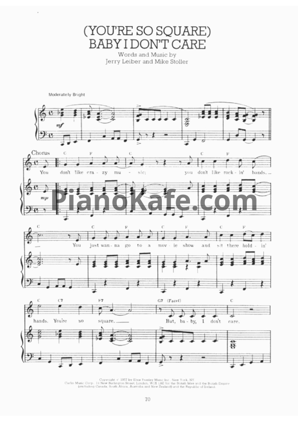 Ноты Elvis Presley - (You're so square) Baby I don't care - PianoKafe.com