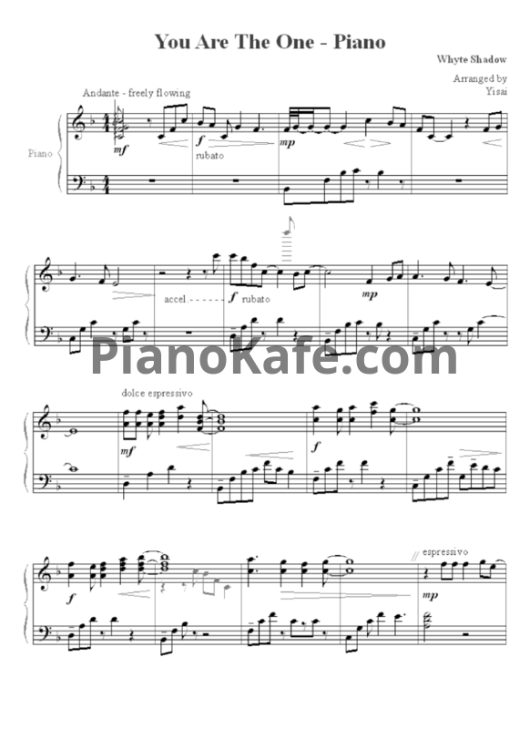 Ноты Whyte Shadow - You are the one - PianoKafe.com