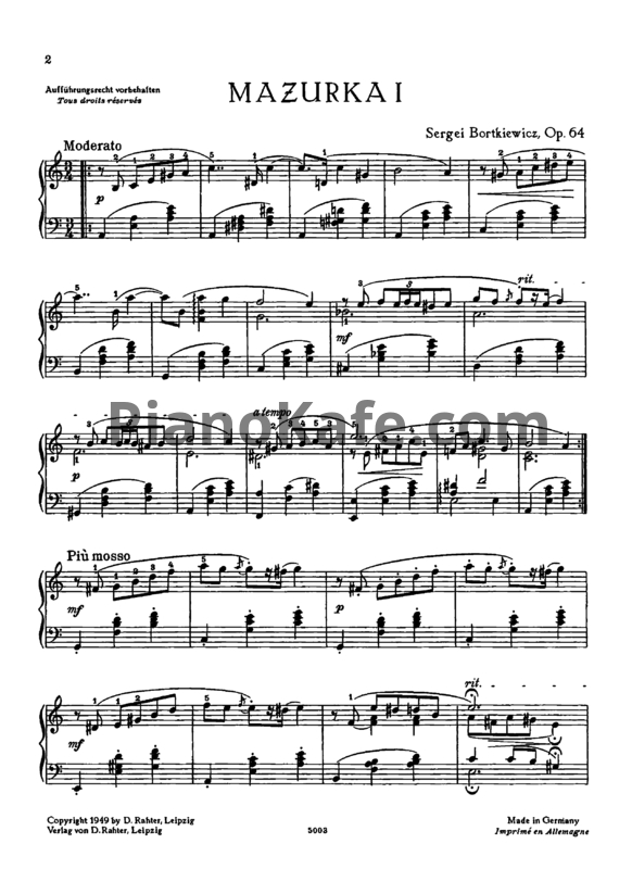 Ноты С. Борткевич - Три мазурки (Op. 64) - PianoKafe.com