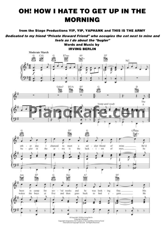 Ноты Irving Berlin - Oh! How I hate to get up in the morning - PianoKafe.com