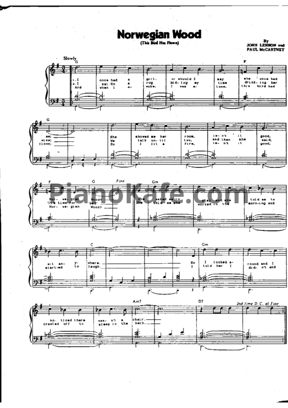 Ноты The Beatles - Norwegian wood (Версия 2) - PianoKafe.com