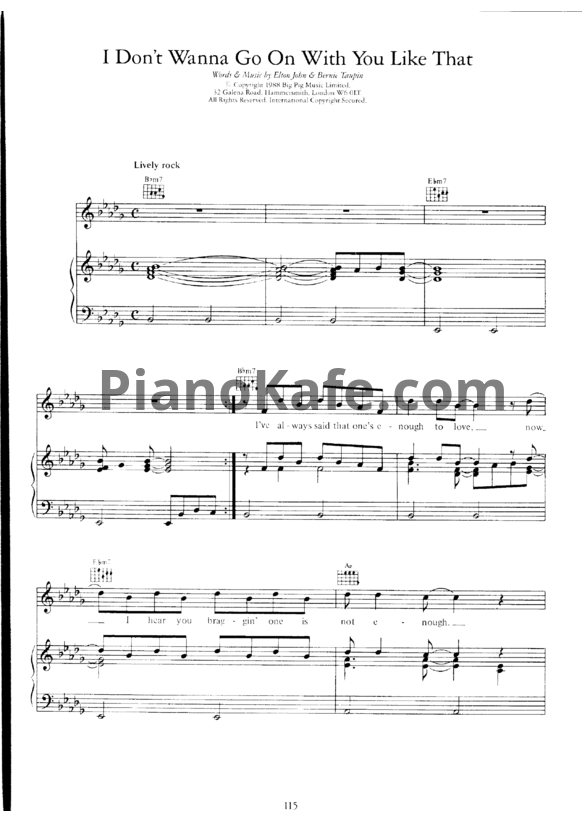 Ноты Elton John - I don't wanna go on with you like that - PianoKafe.com