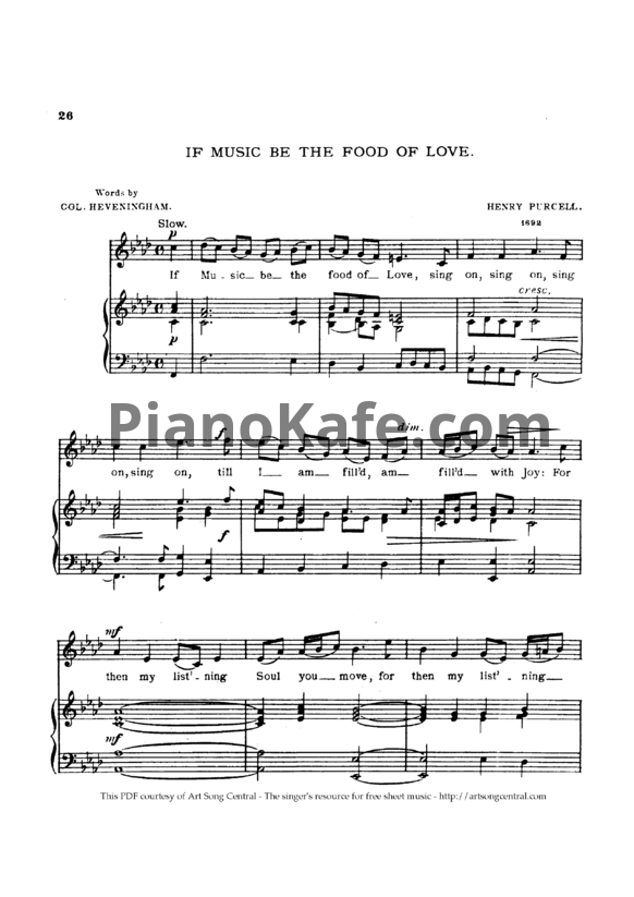 Ноты Генри Пёрселл - If music be the food of love (Z 379) - PianoKafe.com