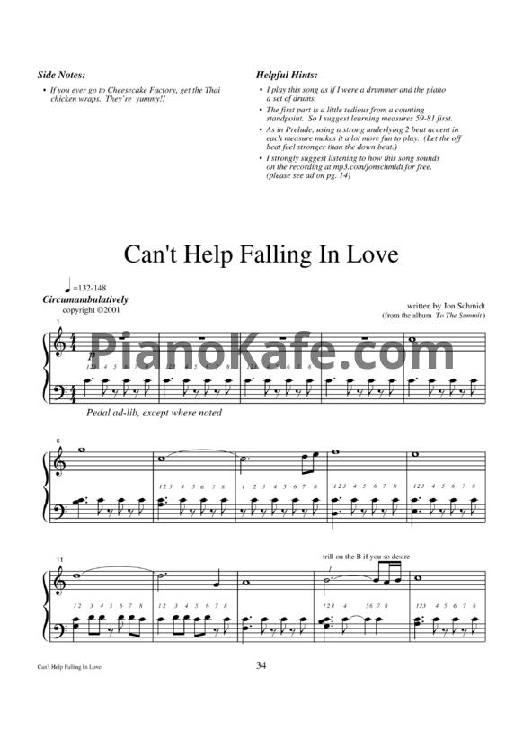 Ноты Jon Schmidt - Can't help falling in love - PianoKafe.com