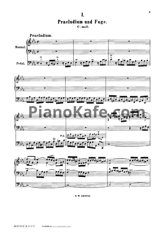 Ноты И. Бах - Органная прелюдия и фуга до-минор (Версия 2) - PianoKafe.com