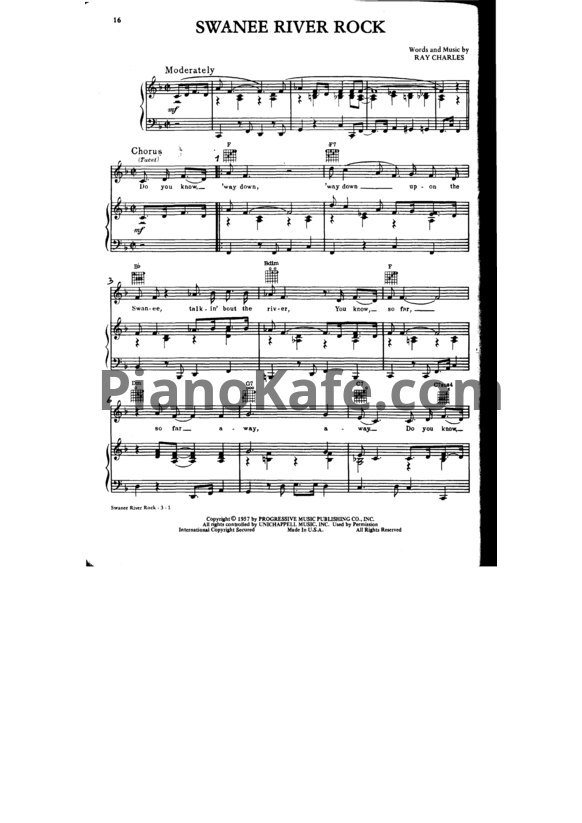 Ноты Ray Charles - Swanee river rock - PianoKafe.com