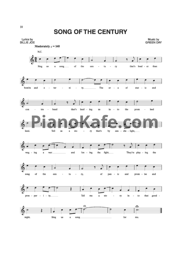 Ноты Green Day - Song of the century - PianoKafe.com