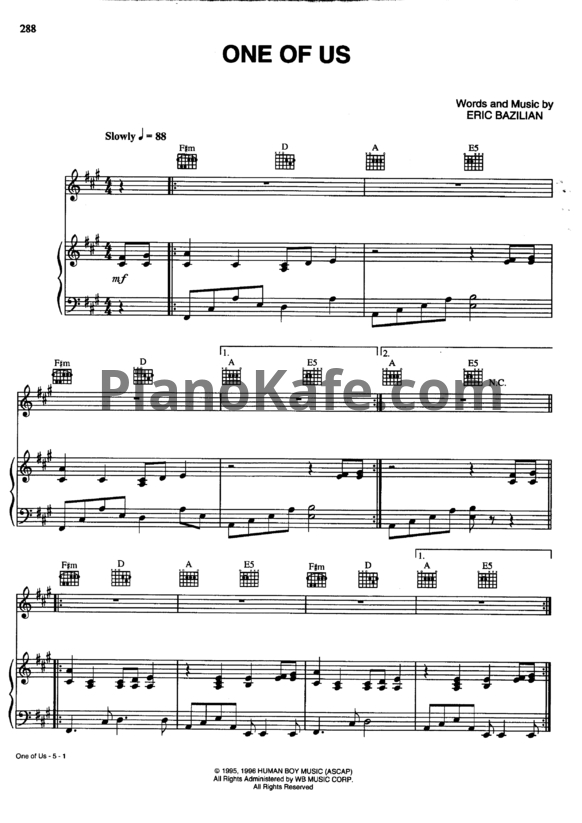 Ноты Joan Osborne - One of us (PVG) - PianoKafe.com