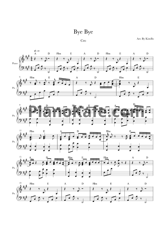 Ноты Cro - Bye Bye - PianoKafe.com