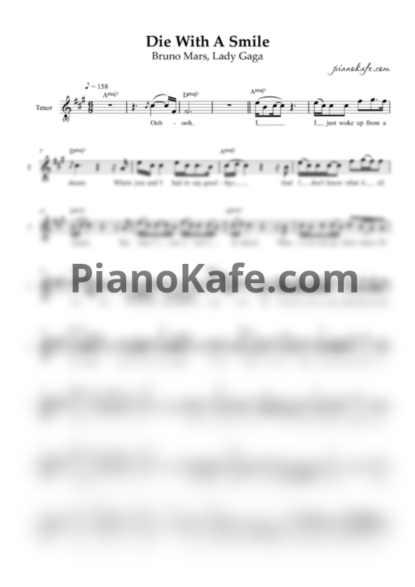 Ноты Bruno Mars & Lady Gaga - Die with a smile (Двухголосие без сопровождения) - PianoKafe.com