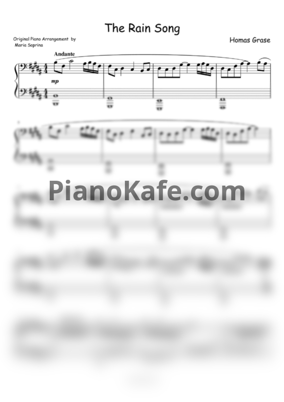Ноты Homas Grase - The Rain Song (Cover by Saprina) - PianoKafe.com