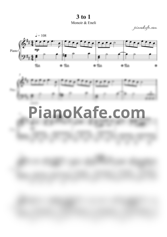 Ноты Monoir & Eneli - 3 to 1 - PianoKafe.com