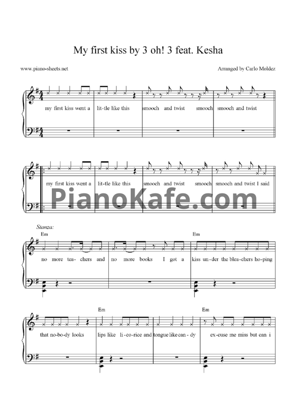 Ноты 3OH!3 Feat Ke$ha - My First Kiss - PianoKafe.com