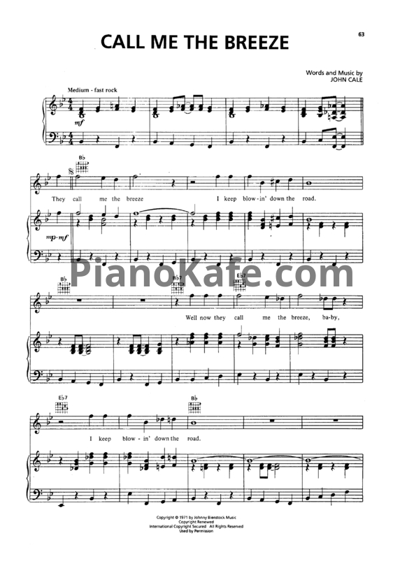 Ноты Lynyrd Skynyrd - Call me the breeze - PianoKafe.com
