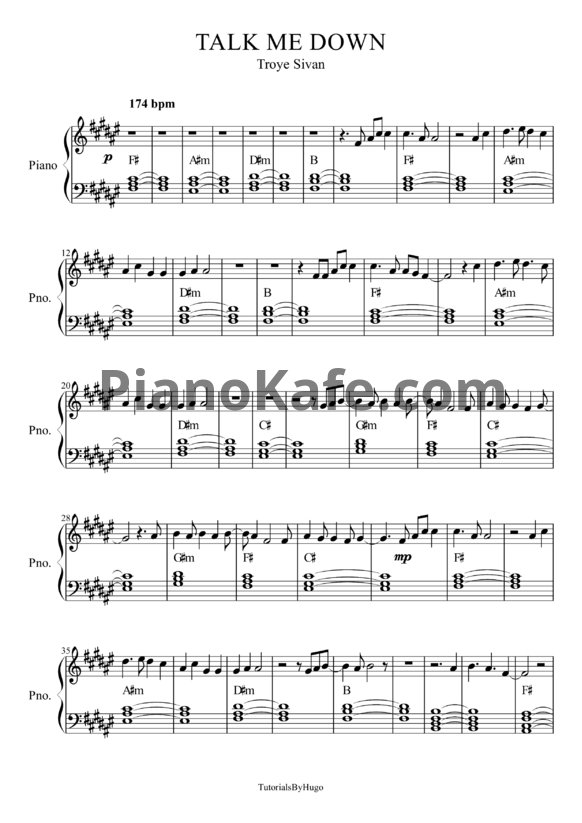 Ноты Troye Sivan - Talk me down - PianoKafe.com
