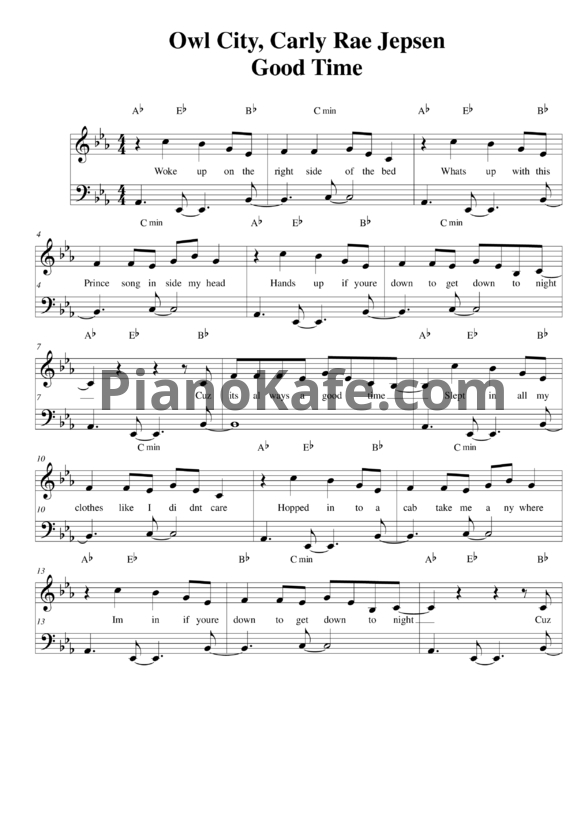 Ноты Owl City ft. Carly Rae Jepsen - Good Time - PianoKafe.com