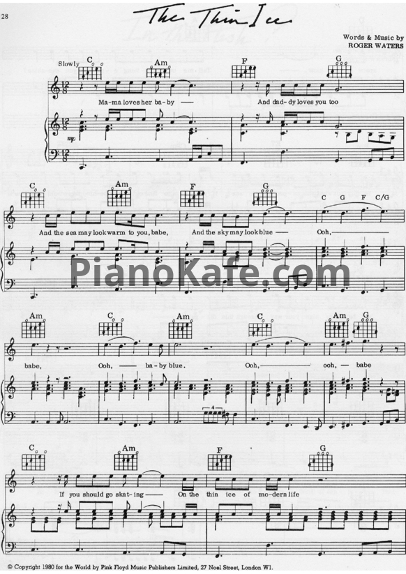 Ноты Pink Floyd - The thin ice - PianoKafe.com