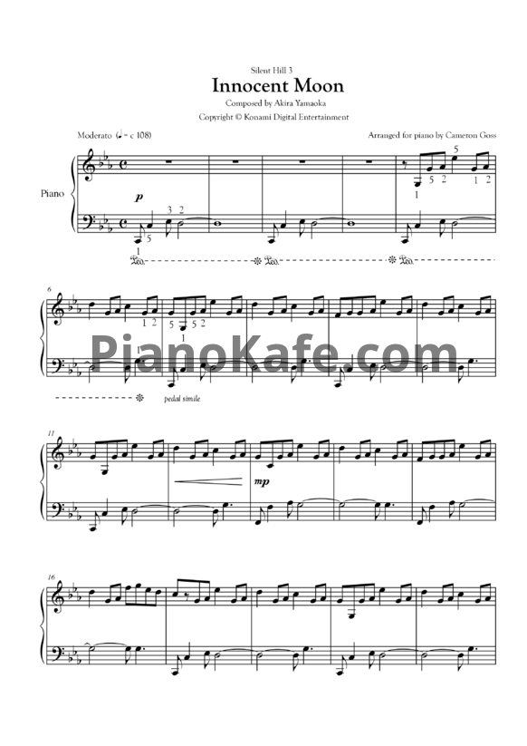 Ноты Akira Yamaoka - Innocent Moon - PianoKafe.com