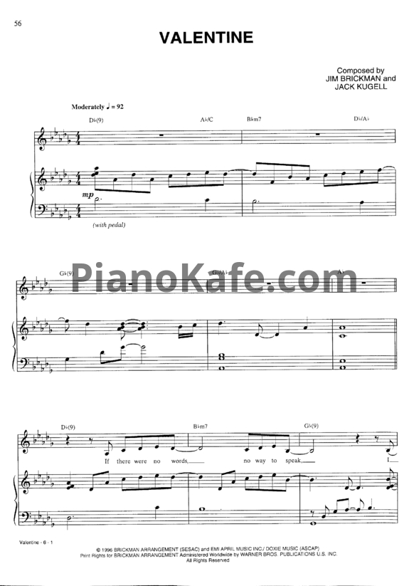 Ноты Jim Brickman - Valentine (Версия 2) - PianoKafe.com