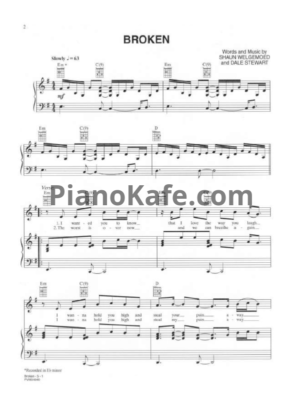 Ноты Seether feat. Amy Lee - Broken - PianoKafe.com