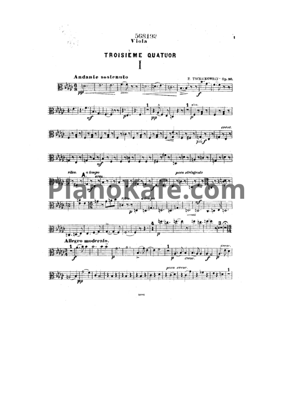 Ноты П. Чайковский - Струнный квартет №3 ми-бемоль минор (Op. 30) - PianoKafe.com