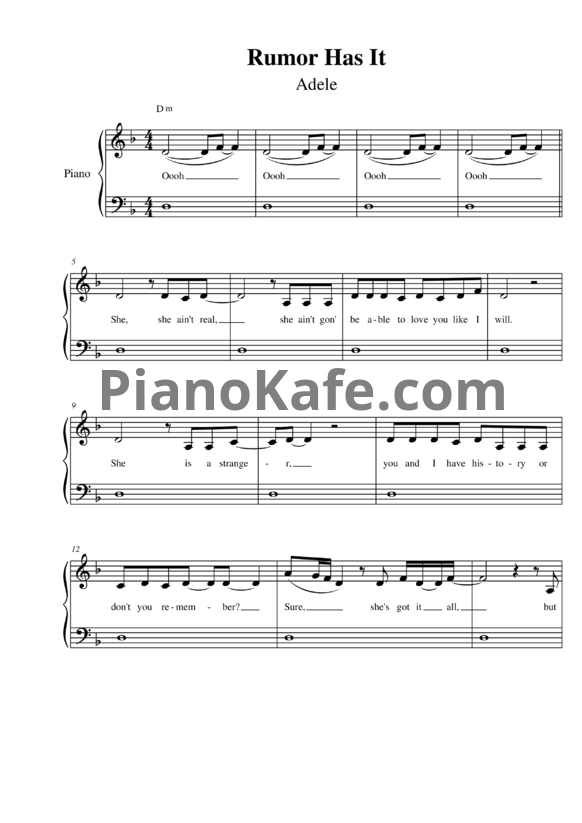 Ноты Adele - Rumour has it - PianoKafe.com