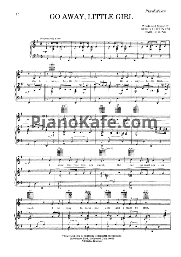 Ноты Carole King - Go away little girl - PianoKafe.com