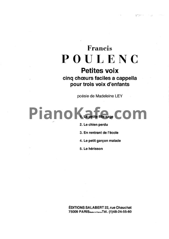 Ноты Франсис Пуленк - Маленькие голоса (Petites voix) - PianoKafe.com