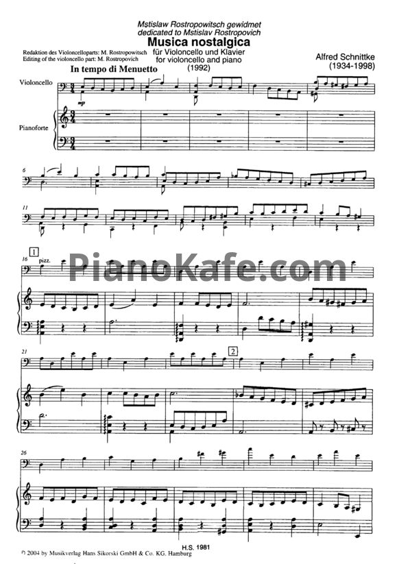 Ноты Альфред Шнитке - Musica Nostalgica (Op. 228) - PianoKafe.com