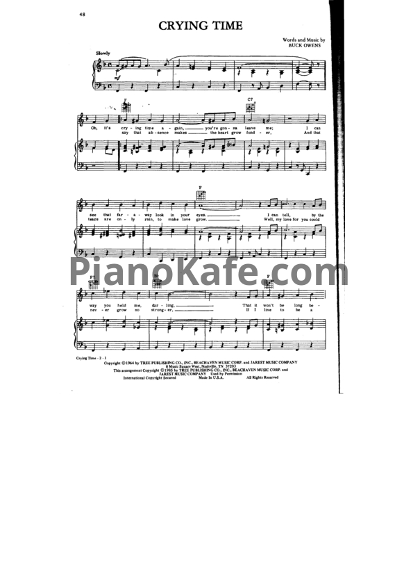 Ноты Ray Charles - Crying time - PianoKafe.com