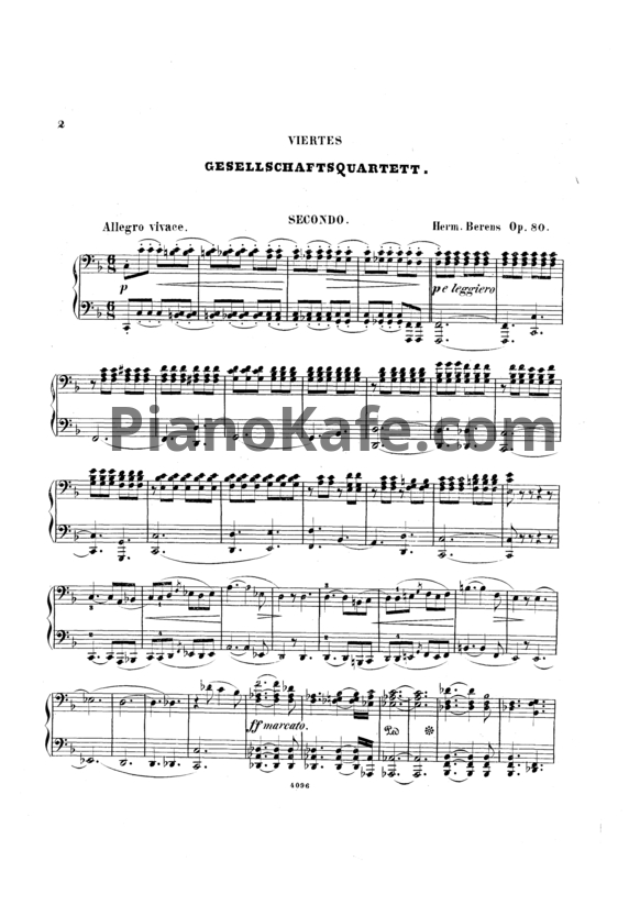 Ноты Г. Беренс - Gesellschaftsquartett (Op. 80) для 2 фортепиано - PianoKafe.com
