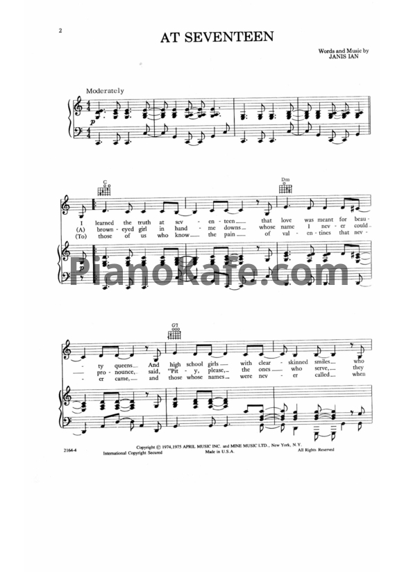 Ноты Janis Ian - At Seventeen - PianoKafe.com