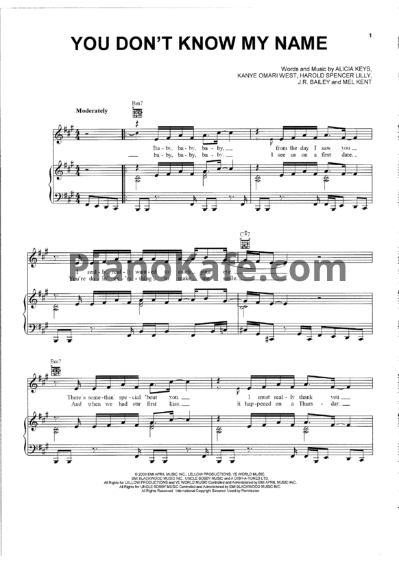 Ноты Alicia Keys - You don't know my name - PianoKafe.com