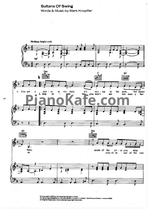 Ноты Dire Straits - Sultans of swing - PianoKafe.com