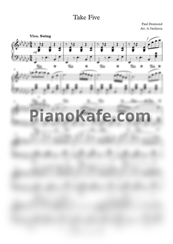 Ноты Paul Desmond - Take five (Arr. A. Vasilyeva) - PianoKafe.com