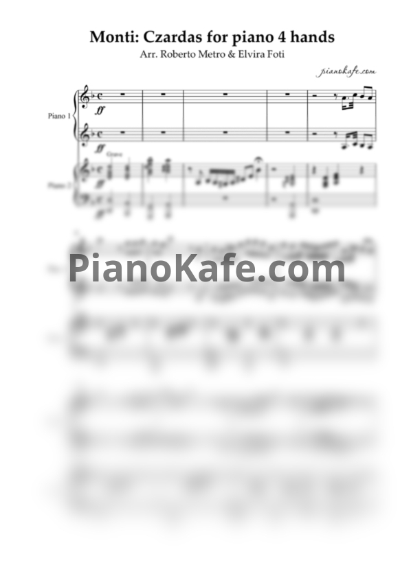 Ноты Roberto Metro & Elvira Foti - Monti: Czardas for piano 4 hands - PianoKafe.com