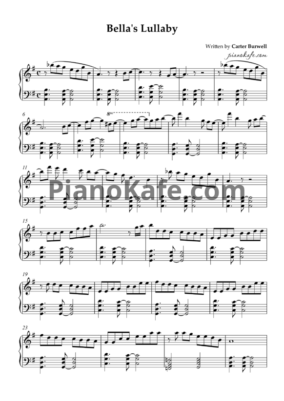 Ноты Carter Burwell - Bella's lullaby - PianoKafe.com